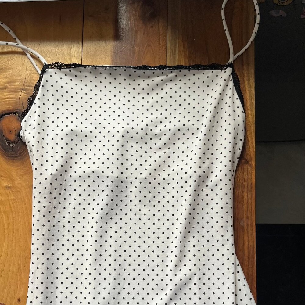 polka dot maxi dress black and white lace detailing size S great condition!!